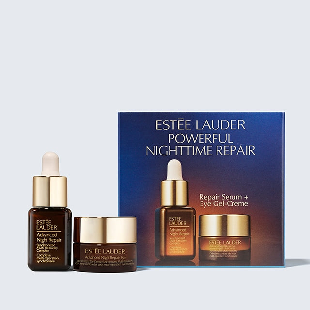 Powerful Nighttime Repair
Repair Serum + Eye Gel-Creme Mini Skincare Set